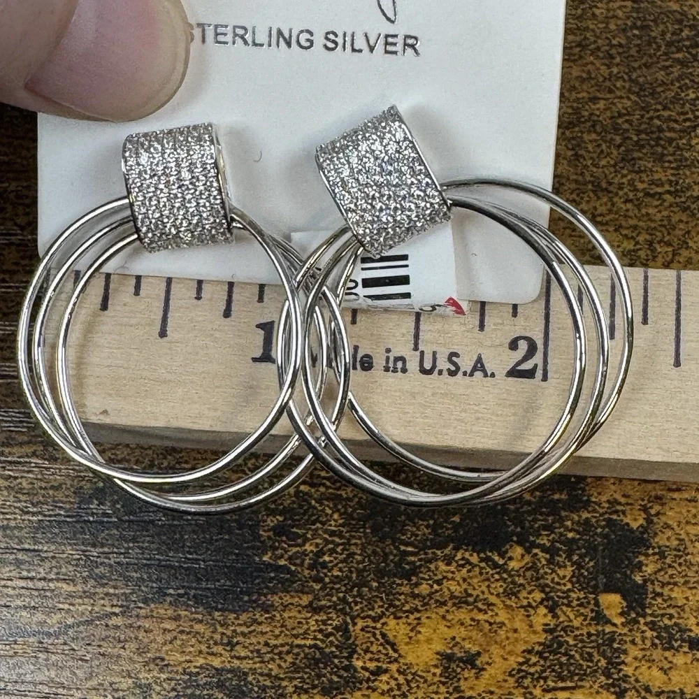 Cate D' Argent Stunning CZ w/‎ Hoop Earrings Sterling Silver NEW